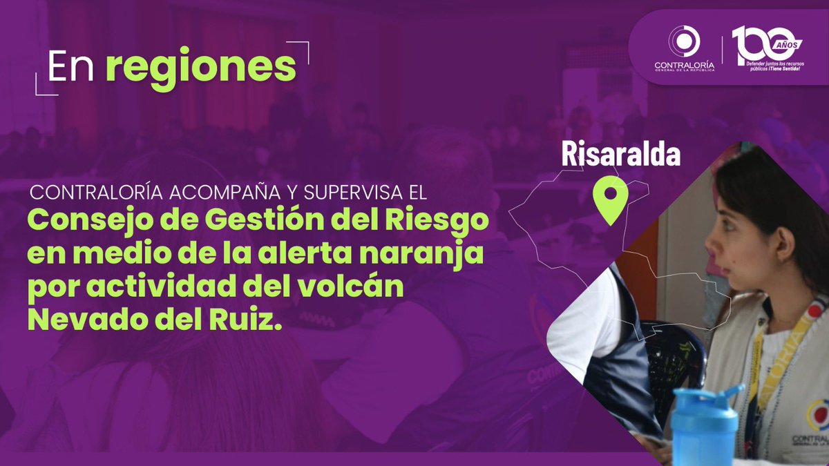CGR_Colombia's tweet photo. La Contraloría supervisa el Consejo de Gestión del Riesgo durante la alerta naranja por la actividad del volcán Nevado del Ruiz. En Risaralda, la Gerencia Departamental vela ppr atención oportuna a la ciudadanía y la correcta utilización de los recursos. #ControlEnLasRegiones https://t.co/550UH1uBaB