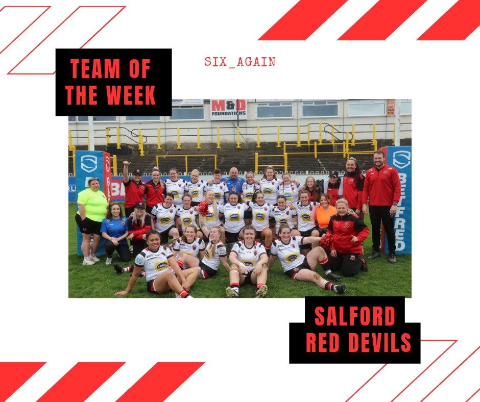 The Votes have been counted

<a href="/Six_Again/">Six_Again</a> Women's Team of The Week are

<a href="/SalfordDevils/">Salford Red Devils 👹</a>

On their first appearance in <a href="/SuperLeague/">Betfred Super League</a> 2 they came away with a fantastic victory away from home.

Well Done to ALL involved 👏