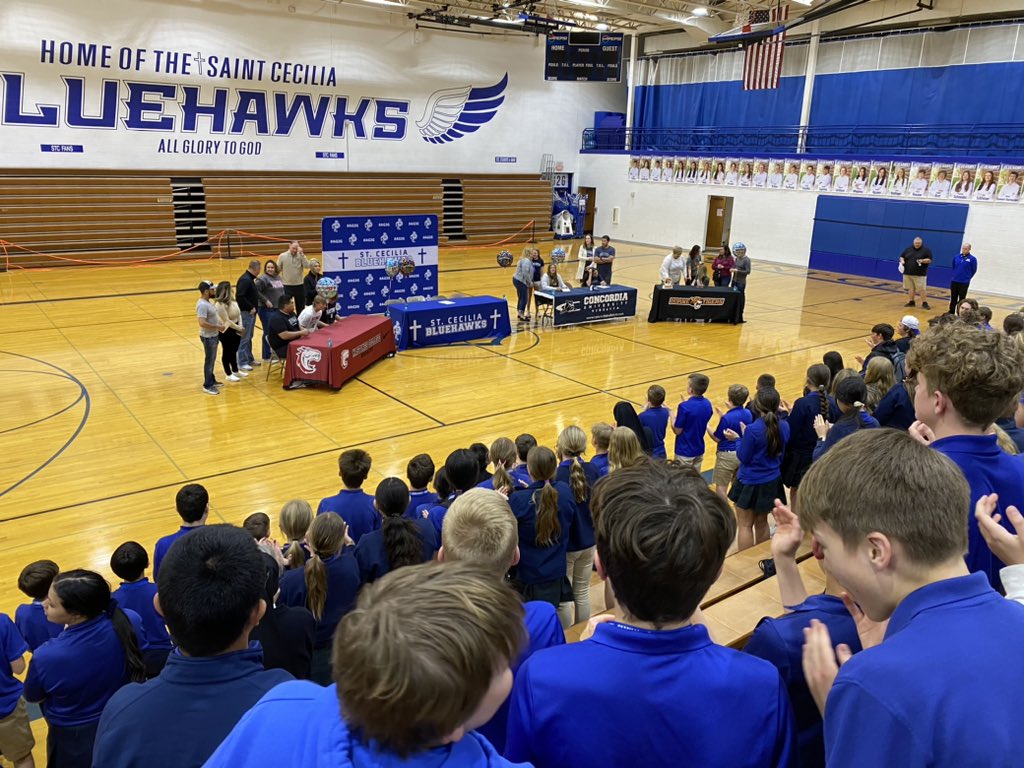 Big day at Hastings St. Cecilia! Six Bluehawks are signing their letters of intent to compete in college athletics or activities. Three of them - Cooper Butler, Carson Kudlacek, and Jayden Lagunas - will play football for <a href="/HastingsBroncos/">Hastings College Athletics</a>. 
#nebpreps <a href="/HCSBluehawks/">Hastings Catholic Schools</a>