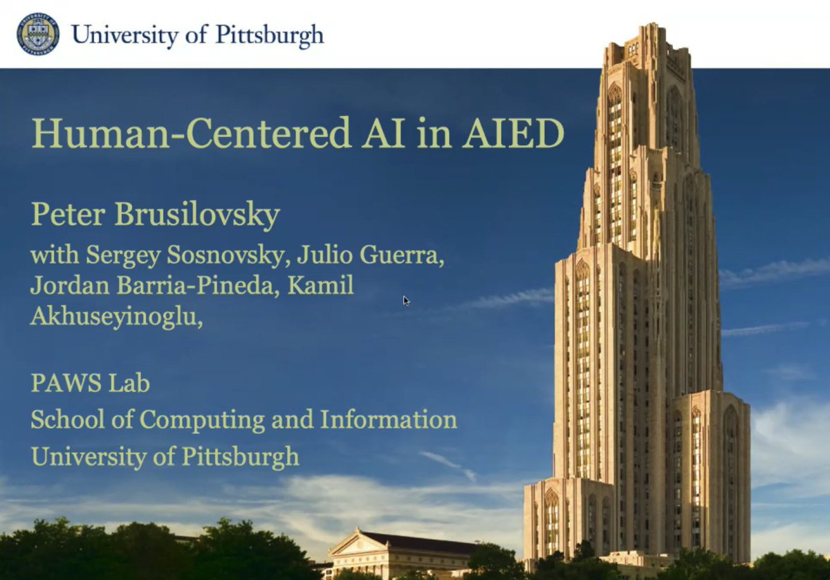 Dr. Peter Brusilovsky <a href="/peterpaws/">Peter Brusilovsky</a> is talking about Human-Centered AI in AIED at Learning Science and Engineering Seminar right now <a href="/SCSatCMU/">CMU School of Computer Science</a> cmu.zoom.us/j/91311229587?… @SciPitt <a href="/pawslab/">pawslab</a>