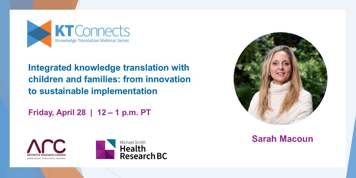What is #IntegratedKnowledgeTranslation &amp; how does it work? Join us for our next #KTConnects on April 28 as Dr. Sarah Macoun explores this topic &amp; shares key considerations for successfully partnering with communities. Learn more &amp; register today: healthresearchbc.ca/kt-webinars