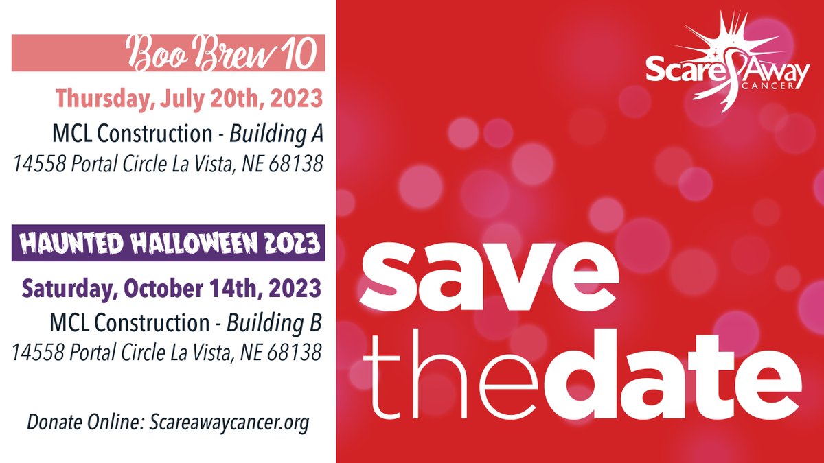 MCLConstruction's tweet photo. Mark your calendars to help MCL Construction Scare Away Cancer!

Join us for either or both of the events listed below and help provide support to families dealing with a cancer diagnosis. See the flyer for event details and where you can donate. @BooCancer https://t.co/emhD4mCQY3