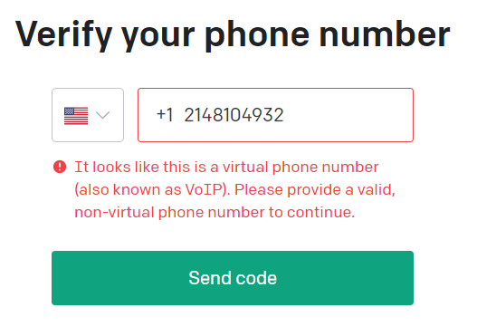 allauthors's tweet photo. Guess I'll never get to experience the awesomeness of #chatgpt4 cause #OpenAI doesn't accept Google Voice phone numbers and I don't give out my non-google-voice number. Not looking so intelligent now OpenAI. #voipcanreceivetexts #endbadvalidationrules https://t.co/wAcsIjgUdw