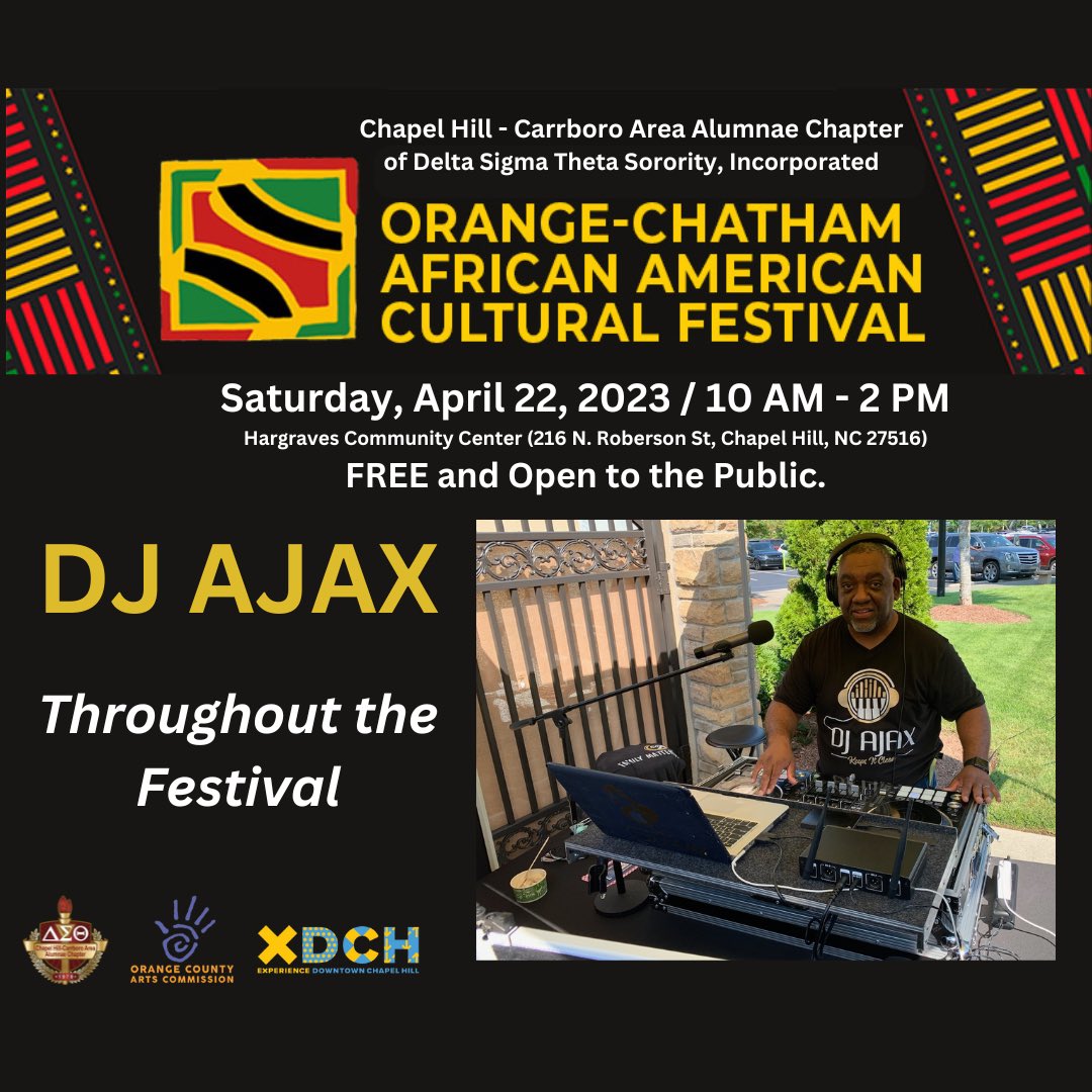 We have a great event planned for YOU this weekend! The Orange-Chatham African American Cultural Festival is packed full of great entertainment for the whole family! Check out our MC &amp; DJ for the day!