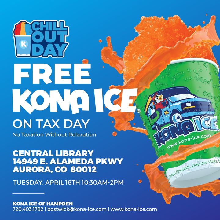 Get a Tax Day break with free Kona Ice! Join us at Central Library, Tuesday from 10:30 to 2 p.m., while they last 🍧
