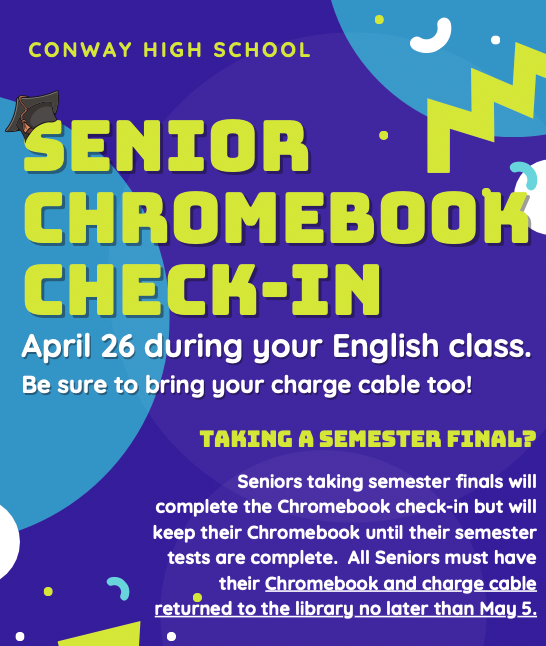 SENIOR Chromebook Check-In is April 26! #6legs4life