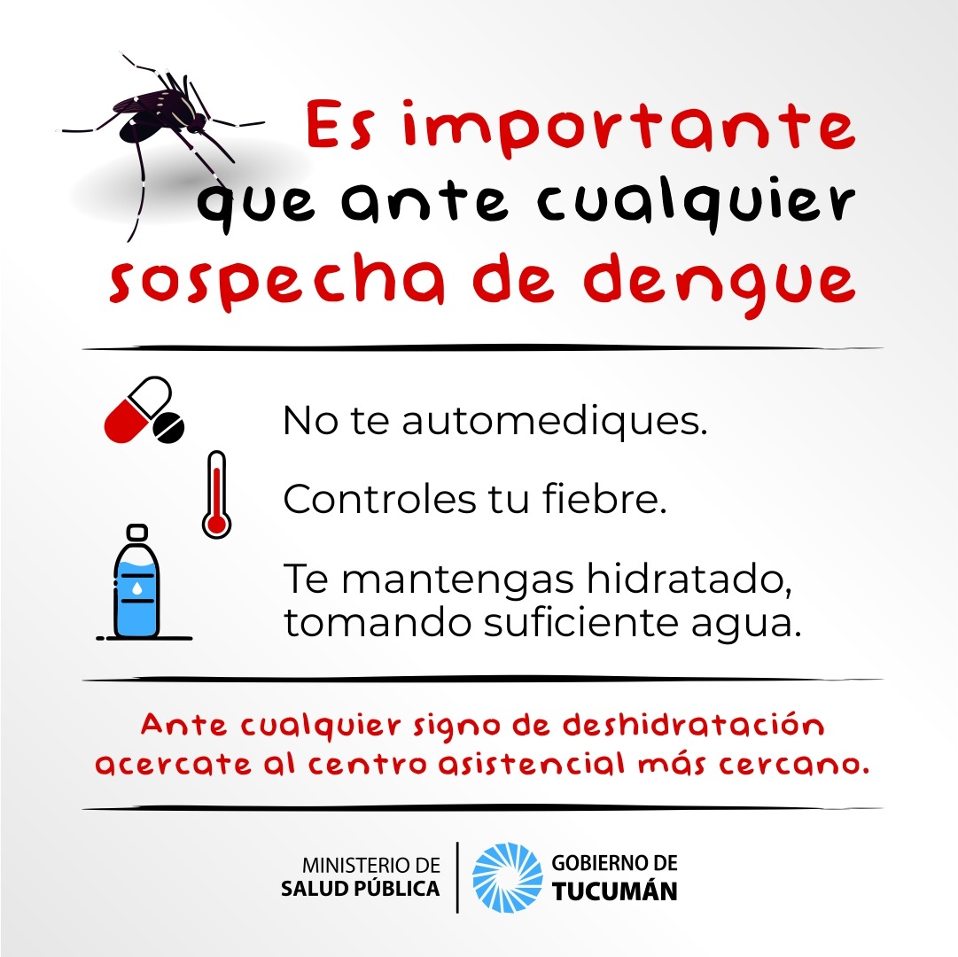 LicMFMorales's tweet photo. 👉Les comparto consejos emitidos por el Ministerio de Salud de Tucumán, para personas con sospecha de dengue:
▪Ante la sospecha de #dengue concurrir al centro asistencial más cercano a tu domicilio.
▪Mantenete hidratado.
▪Controla la fiebre.
#ProfLicMarceloMorales https://t.co/PDx0Ky5Lv3