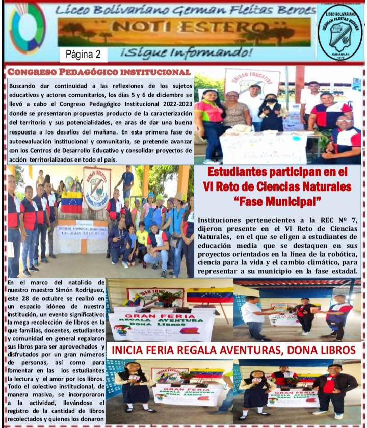 b_beroes's tweet photo. Noti-Estero Tercera Edición Trimestral, Órgano Informativo del Liceo Bolivariano Germán Fleitas Beroes, Camaguán estado Guárico. @Alexander3Yonny @REDCIRCUITAL07 @ZEGuarico @eliaszurita @Pedrojimenezuet https://t.co/F1Vqafa6jv
