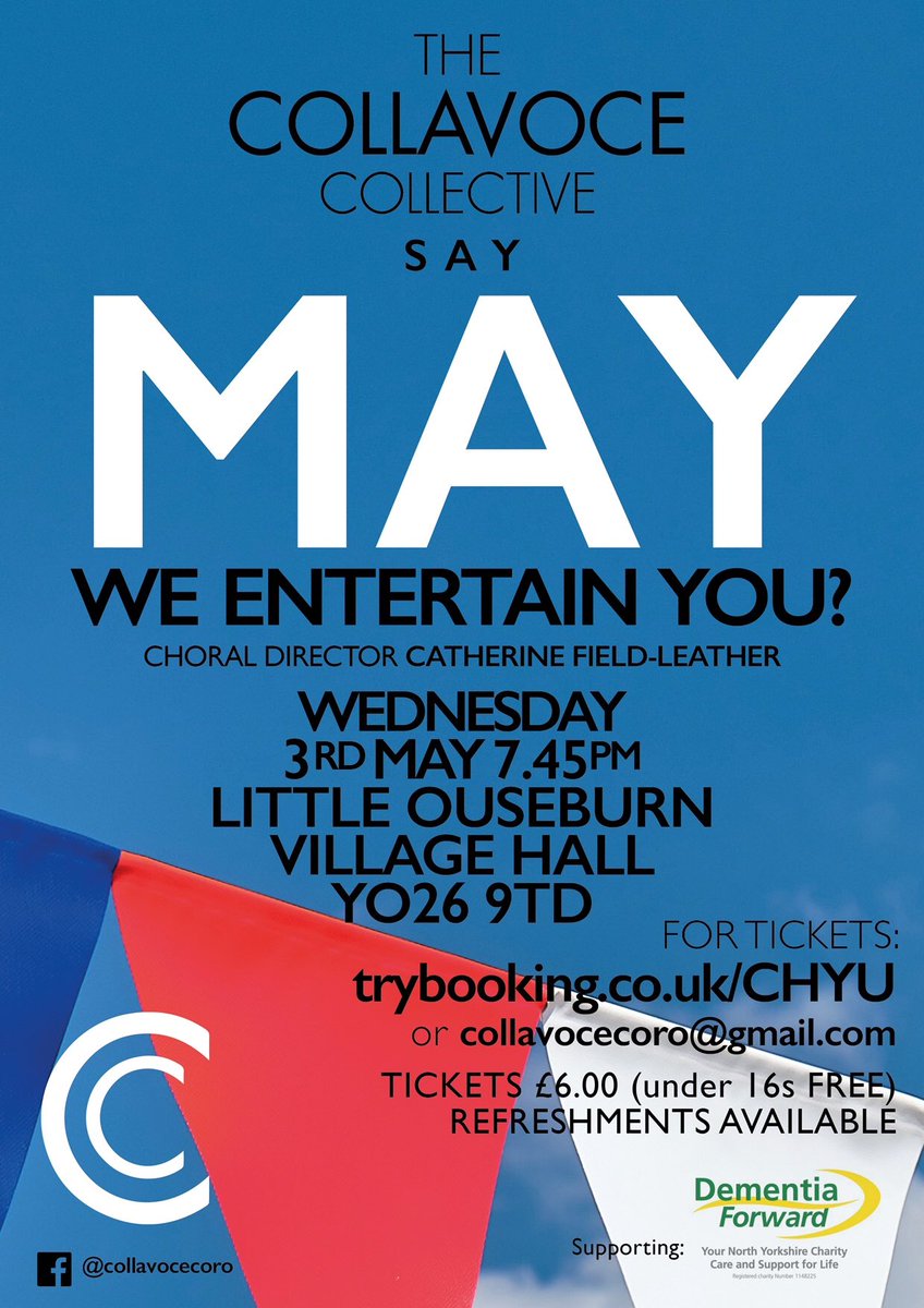 collavocecoro's tweet image. We’re raising funds for @dementiaforward on Wednesday 3rd May when we’ll be singing at Little Ouseburn - tickets available now, please see details below.