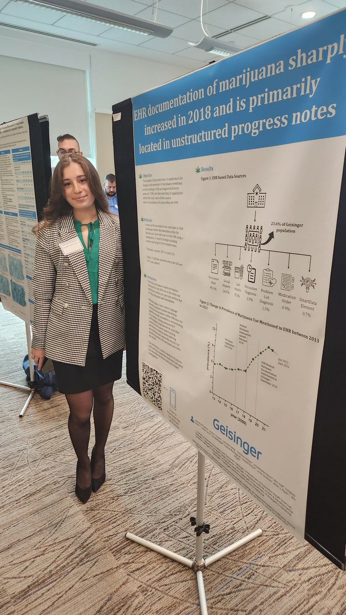 RxEricWright's tweet photo. The first annual PA ACRC (marijuana research) summit in Hershey. Presented 3 posters on our interrogation of Geisinger EHR documentation 2013-2022. Thank you @PennStateHealth for hosting! @GeisingerHealth @GeisingerRsrch @GeisingerCwlth https://t.co/UPqS6M5VbE