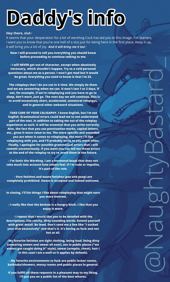 NaughtyBastard_'s tweet photo. NSFW gay rp Sonic acc

𝙃𝙚𝙮 𝙩𝙝𝙚𝙧𝙚! 𝘼𝙧𝙚 𝙮𝙤𝙪 𝙞𝙣𝙩𝙚𝙧𝙚𝙨𝙩𝙚𝙙 𝙞𝙣 𝙗𝙚𝙚𝙣 𝙙𝙤𝙢𝙢𝙚𝙙 𝙗𝙮 𝙖 𝙗𝙞𝙜 𝙙𝙤𝙢~? 𝙈𝙖𝙗𝙮𝙚 𝙚𝙫𝙚𝙣 𝙝𝙖𝙫𝙞𝙣𝙜 𝙖 𝙣𝙚𝙬 𝙤𝙬𝙣𝙚𝙧? 
𝙄𝙣 𝙩𝙝𝙖𝙩 𝙘𝙖𝙨𝙚, 𝙬𝙚𝙡𝙘𝙤𝙢𝙚 𝙩𝙤 𝙩𝙝𝙞𝙨 𝙖𝙘𝙘𝙤𝙪𝙣𝙩~

Here's all the info u need https://t.co/1SqHit8bwS