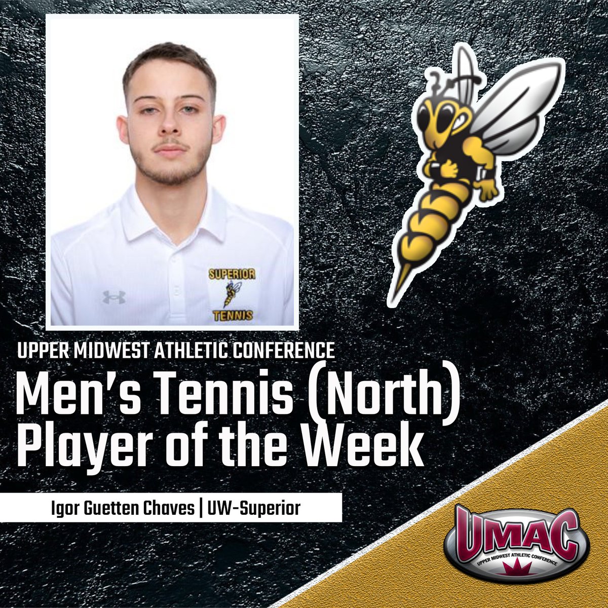 umacathletics's tweet photo. Men’s Tennis North Division Player of the Week: Igor Guetten Chaves (Wisconsin-Superior)
- Went 2-0 at No. 1 singles last week with wins over Northwestern and Eau Claire.
- Currently stands at 12-3 on the year in singles.

Men’s Tennis South Division Player of the Week: Andres Sanchez (Greenville)
- Sanchez was 4-0 last week at No. 1 singles and No. 1 doubles.
- Helped lead Greenville to wins over Webster and Principia.