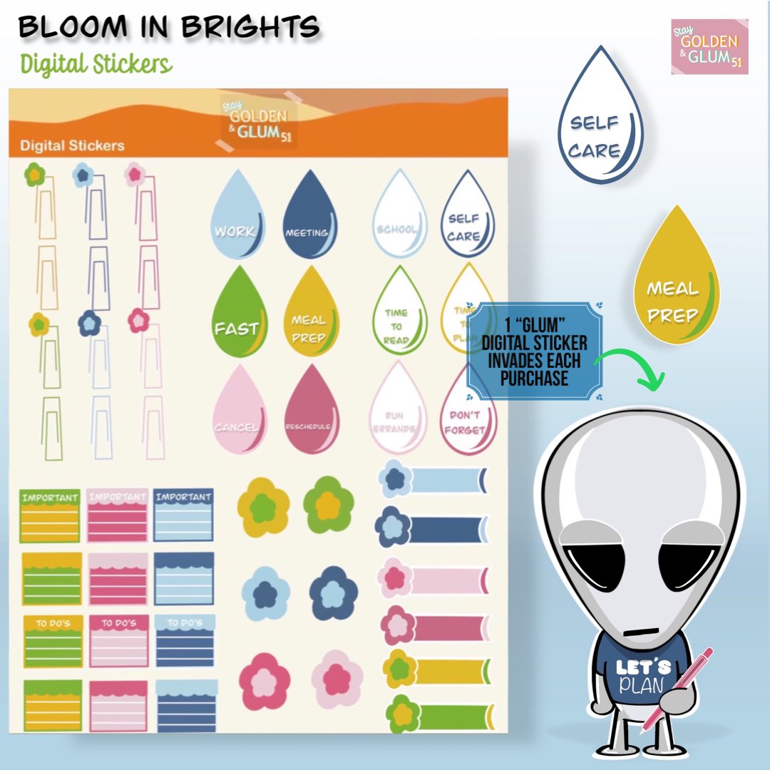 SGandG51's tweet image. 🛸 NEW RELEASE 🛸 Our Memo sheet “Bloom in Brights” is the perfect addition to your digital planning and decorating spreads. #digitalplanner #digitalstickers #planners #png #goodnotes