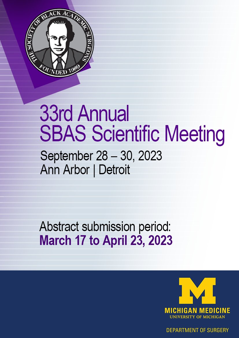 Society of Black Academic Surgeons (@societyofbas) on Twitter photo 🗣️🗣️ Abstract deadline extended until 4/23 at midnight!!! <a href="/LatinoSurgery/">LatinoSurgSociety</a> <a href="/RASACS/">RAS-ACS</a> <a href="/AsianAcadSurg/">SocAsianAcadSurg</a> <a href="/AcademicSurgery/">Assoc4AcademicSurgery</a> <a href="/UMichSurgery/">Michigan Surgery</a> <a href="/AmCollSurgeons/">American College of Surgeons</a> <a href="/OutSurgeons/">Association of Out Surgeons and Allies (AOSA)</a> abstractscorecard.com/cfp/submit/log… 🗣️🗣️ Abstract deadline extended until 4/23 at midnight!!! <a href="/LatinoSurgery/">LatinoSurgSociety</a> <a href="/RASACS/">RAS-ACS</a> <a href="/AsianAcadSurg/">SocAsianAcadSurg</a> <a href="/AcademicSurgery/">Assoc4AcademicSurgery</a> <a href="/UMichSurgery/">Michigan Surgery</a> <a href="/AmCollSurgeons/">American College of Surgeons</a> <a href="/OutSurgeons/">Association of Out Surgeons and Allies (AOSA)</a> abstractscorecard.com/cfp/submit/log…
