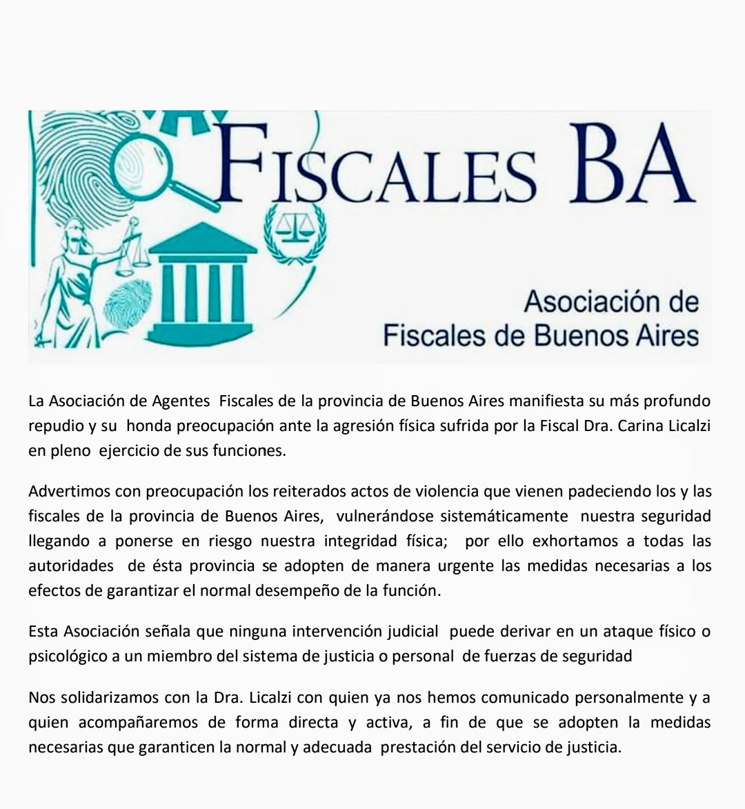 Nueva agresión a una Agente Fiscal de la Provincia de Buenos Aires.
Nuevo ataque a la institución Justicia