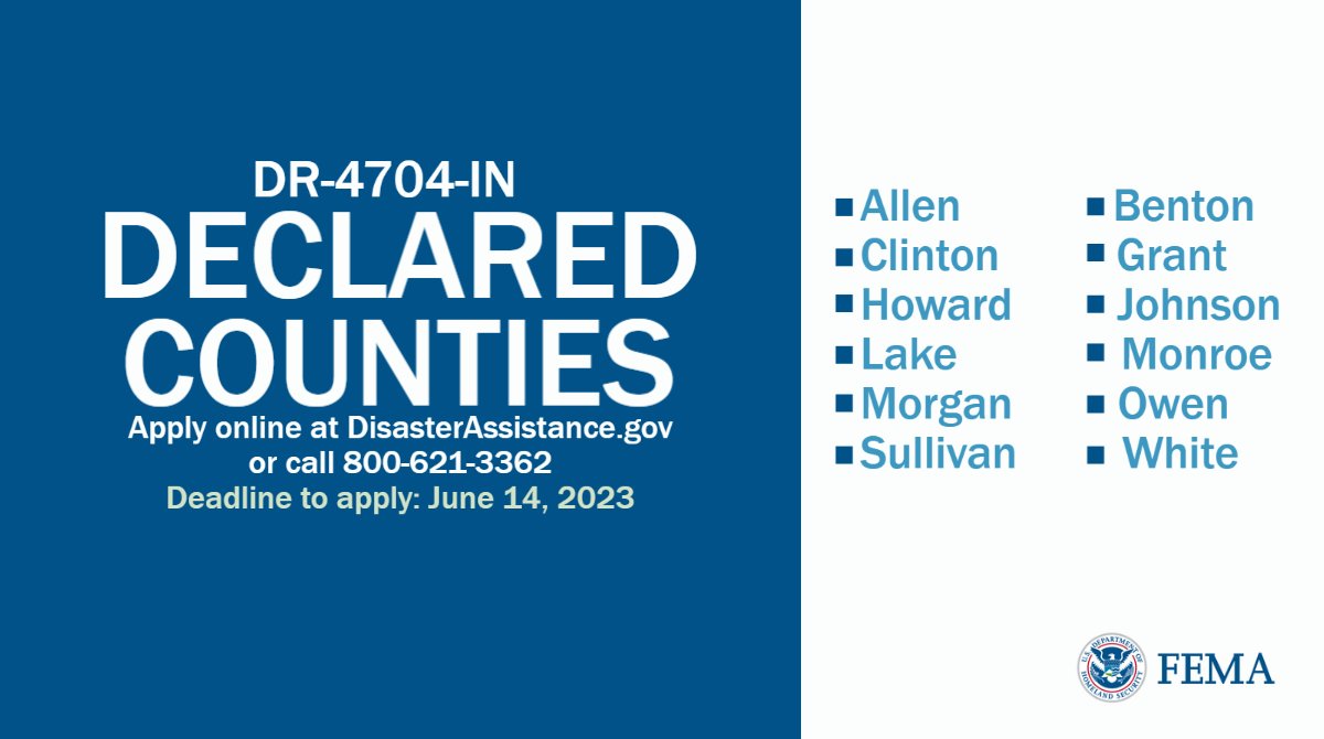 Indiana homeowners and renters impacted by the March 31 – April 1 storms in these counties may apply for assistance to help cover uninsured losses, temporary lodging, basic home repairs &amp; other disaster-related expenses. If you have insurance, file a claim as soon as possible.
