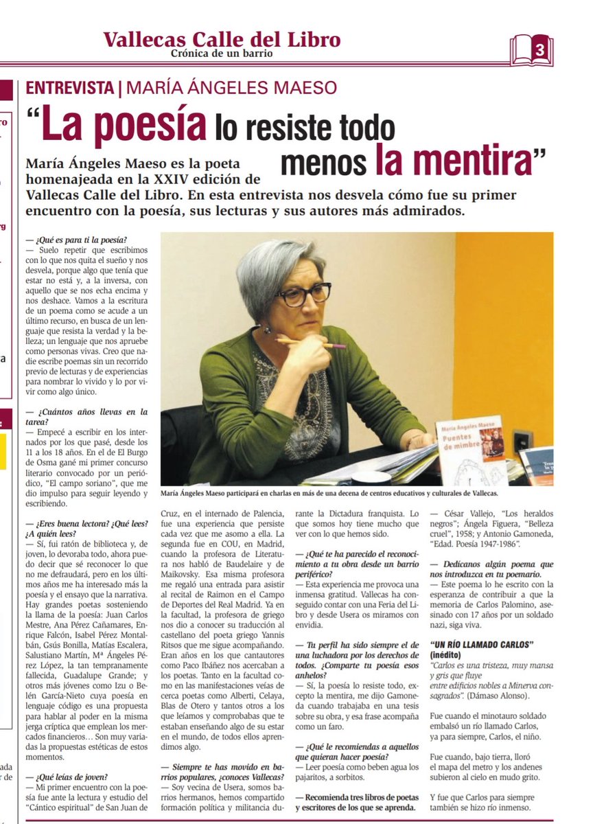 BelenGNieto's tweet photo. Mañana Mari Ángeles Maeso será la poeta homenajeada dentro de Vallecas calle del Libro.

En el centro cultural Paco Rabal a las 18.30h https://t.co/biVcCOxJVm