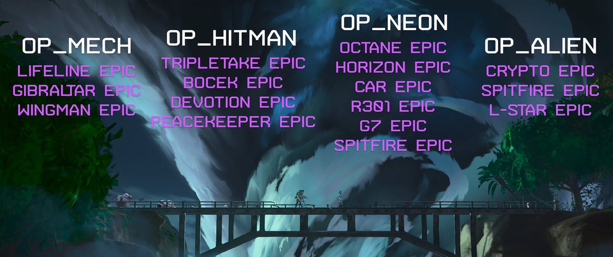 DragonSlayer22Y's tweet photo. This is just my theory:
- Neon will have horizon heirloom which will be something galaxy related starwars sword for example.
- Hitman event will feature a hitman costume probably for mirage which will be a 007 suit style. https://t.co/r8TO6EXXuC