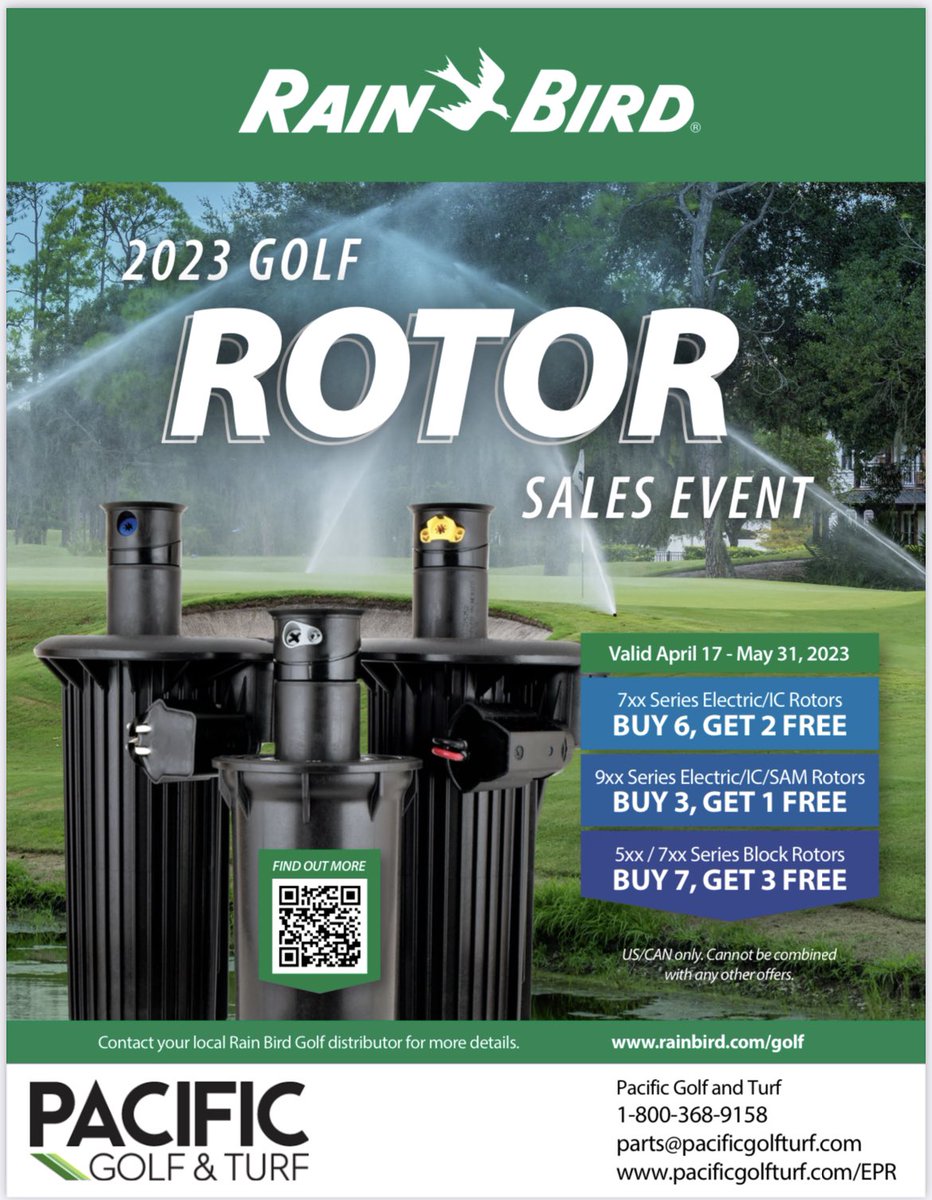 PacificGolfTurf's tweet photo. 2023 Rotor Sales Event is Here!!! @RainBirdGolf #rainbirdgolf #pgt https://t.co/VFYPy2TB3D