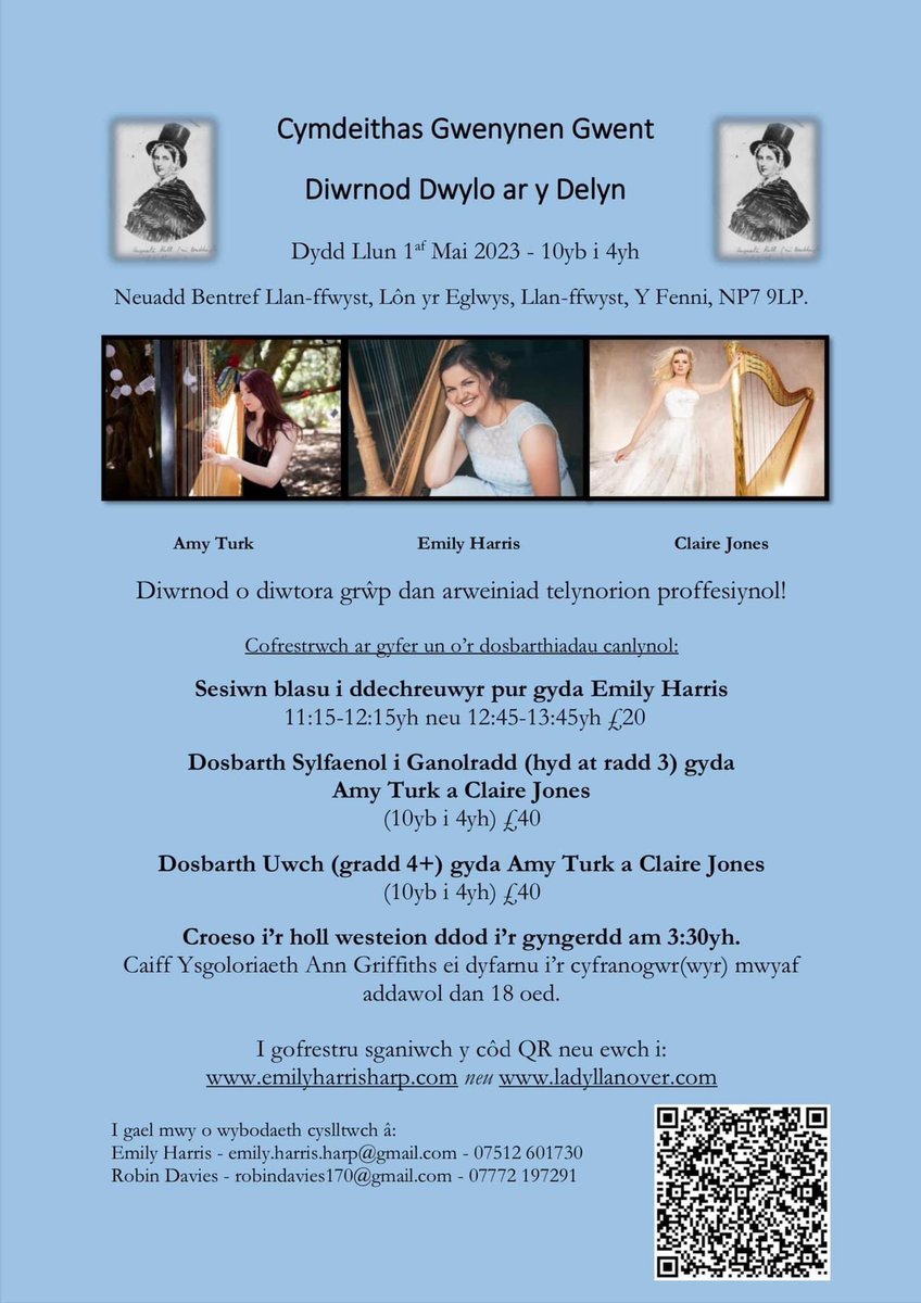 clairejones85's tweet photo. I’m delighted to be working with @EmilyHarrisHarpist and @amyturkharp at Hands on Harp Day - Monday 1st May 2023 in Abergavenny. All stages welcome from beginners to advanced harpists! You can sign up here https://t.co/2XZXK1Ga8W or scan the QR code👇🏼Croeso i delynorion o bob oed https://t.co/nvihZl75Pm