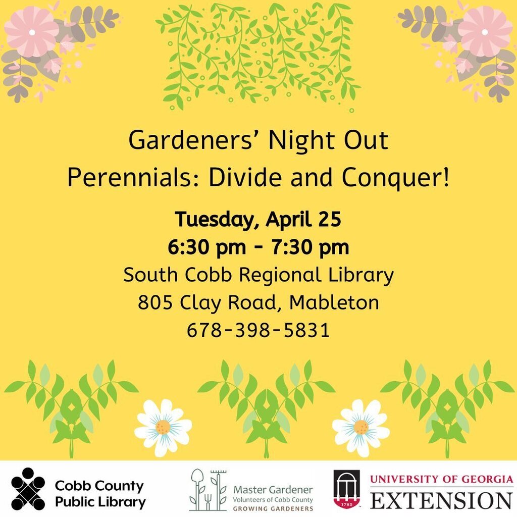 cobblibrary's tweet photo. Join us for a hands-on demonstration from a Cobb County Master Gardener and learn how to rejuvenate plants, control spread, and increase the number of plants for yourself or to share! Take home plants and free seed packets. 
.
#SouthCobbLibrary | Tuesday… https://t.co/m0pj1078yq https://t.co/zhDdKuyBoO