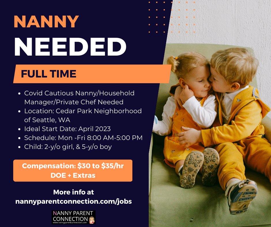 Are you a #nanny, #householdmanager, and #privatechef looking for a new family to work with in #Seattle? Look no further! 🤩 More info about this position here: bit.ly/3Uymxok #seattlenanny #cedarpark #householdmanager #seattleprivatechef