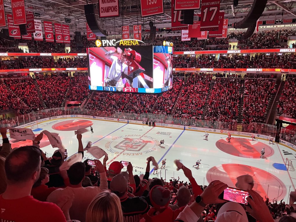 JimHansenPNC's tweet photo. @NHL Stanley Cup Playoff Hockey at @PNCArena!  Go @Canes, all of us at @PNCBank are ready for a Cup run!  #raleigh #gocanes https://t.co/mJN3Gmf1oo