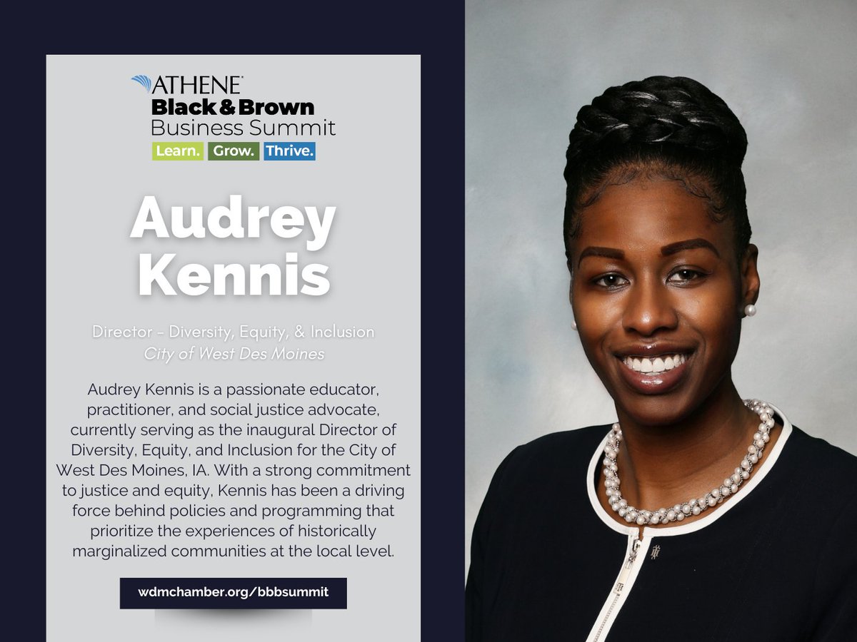 WDMCHAMBER's tweet photo. Speaker Spotlight: Audrey Kennis
Audrey is the Director of Diversity, Equity, & Inclusion for the @cityofwdm.
Learn More & Register 📲 https://t.co/BY8zrcErbF
#GoWestWDM #WDMstrong #DSMUSA #BBBS23 #DEIowa https://t.co/scJMzwwoME