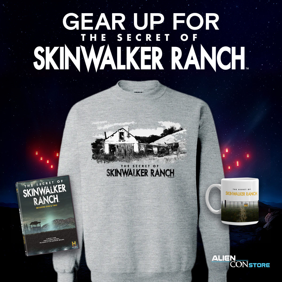 TheAlienCon's tweet photo. Gear up for new episodes of #TheSecretofSkinwalkerRanch at the #AlienCon Store and shop for apparel, accessories, drinkware and more from your favorite show. Season 4 premieres tomorrow at History!
https://t.co/OiOjppZnxX https://t.co/phYW60tAwy