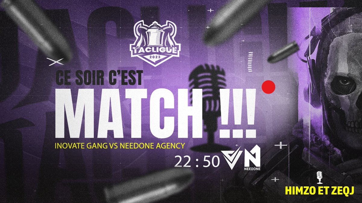 TACLIGUE's tweet photo. 📺 Ce soir c’est MATCH !!! 

🚨Rendez-vous à 22h50 pour assister à la GRANDE FINALE de cette TACLIGUE

Qui rejoindra la @InovateGANG demain en Grande finale ? 

🎙️@_ZeqJ 

@InovateGANG 🆚 @Needoneagency 

Soyez nombreux 👀

https://t.co/Ww8Hq33FNi https://t.co/YjE7KQ3Sgw