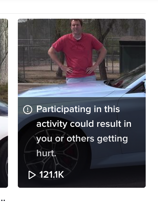 The @CarsAndBids TikTok channel uploaded a fairly tame short cut of my new BMW M2 review, and TikTok gave it this label. 

Maybe the activity they're talking about it is looking directly at the M2? 😂
