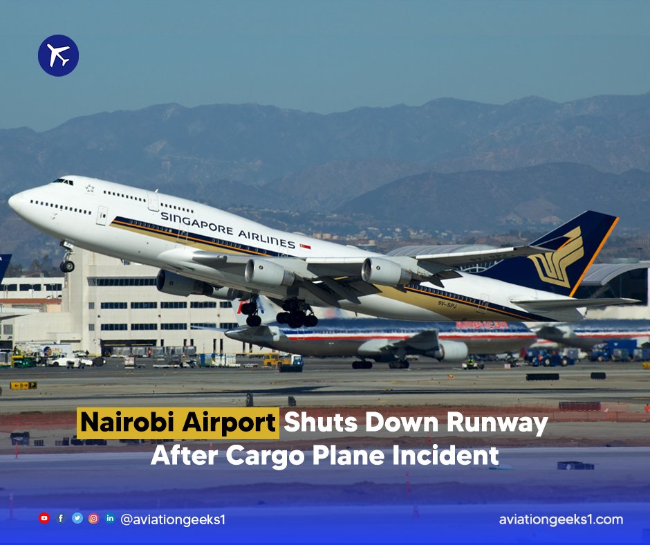 aviationgeeks1's tweet photo. Jomo Kenyatta International temporarily closed its only runway after an aborted takeoff by a @SingaporeAir @Boeing 747-400F cargo aircraft. The crew rejected takeoff because of a bird strike in one of the engines
#runwayclosure #SingaporeAirlines #avgeek #aviationgeeks #Boeing747 https://t.co/ZHwZoyEpSP