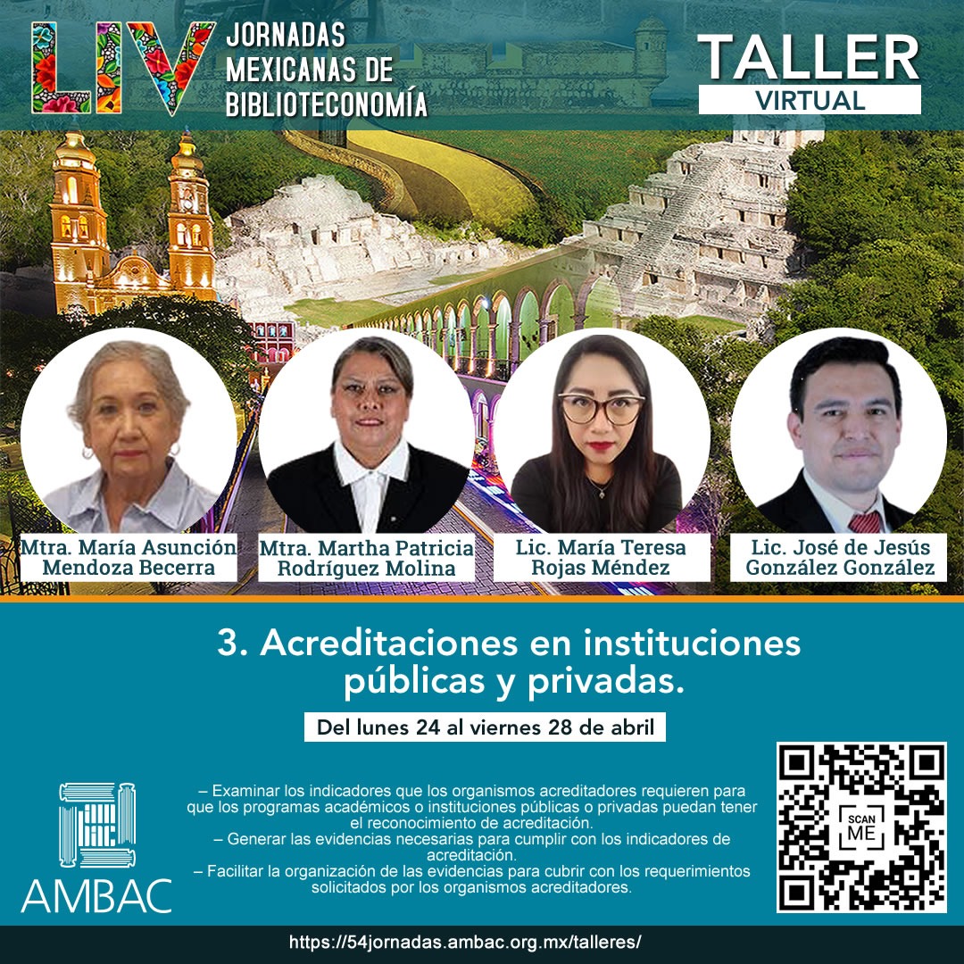 UACBiblioteca's tweet photo. LIV Jornadas Mexicanas de Biblioteconomía.
Programa de Talleres Virtuales y Presenciales.
👉Vía: #AMBAC México
👉Información: https://t.co/dW0b6FYLIt https://t.co/LcYXXXw1hY