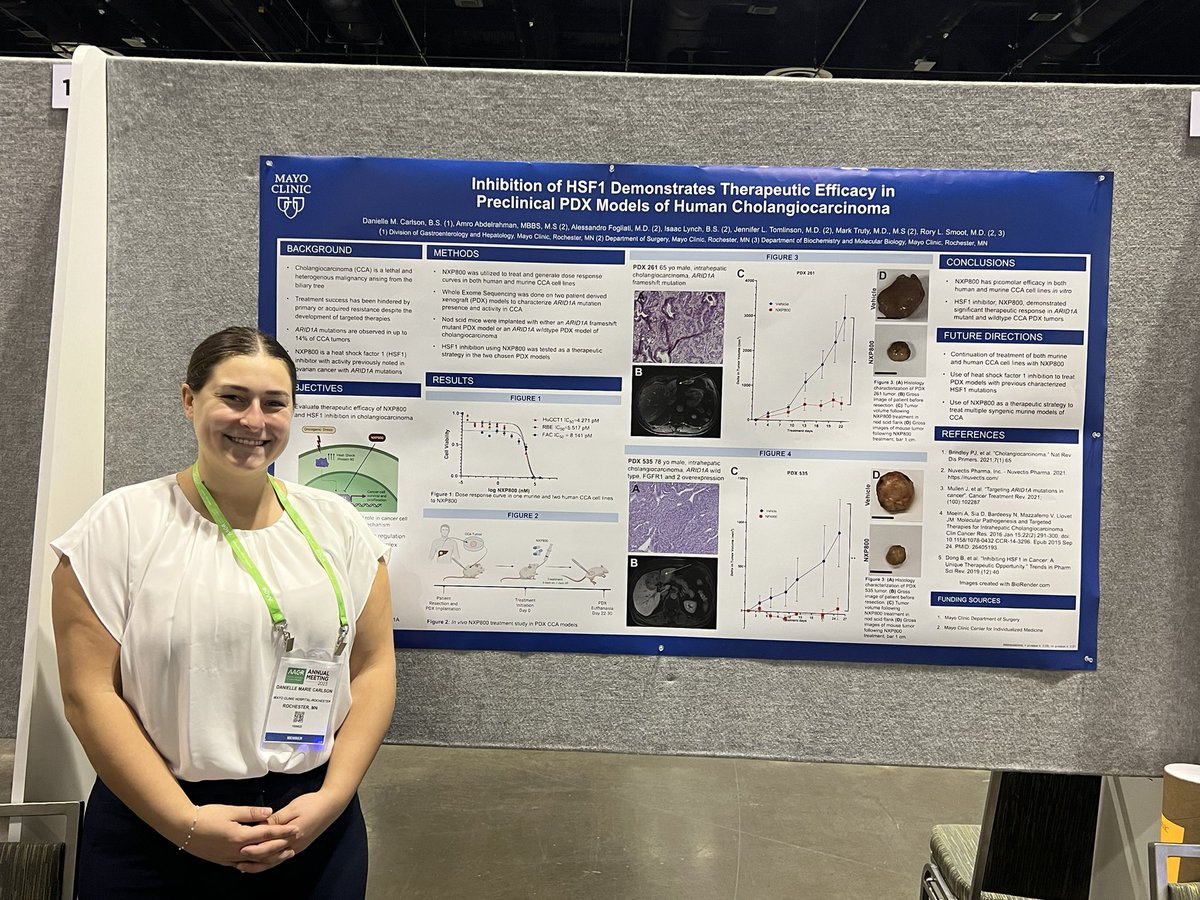 Rory Smoot (@rorysmoot78) on Twitter photo A talented research technician from my group, Danielle Carlson, presenting our data on targeting hsf1 activity in #cholangiocarcinoma patient-derived xenografts. #aacr2023 <a href="/curecc/">Cholangiocarcinoma Foundation</a> <a href="/MayoClinicSurg/">Mayo Clinic Department of Surgery</a> <a href="/MayoCancerCare/">Mayo Clinic Comprehensive Cancer Center</a> A talented research technician from my group, Danielle Carlson, presenting our data on targeting hsf1 activity in #cholangiocarcinoma patient-derived xenografts. #aacr2023 <a href="/curecc/">Cholangiocarcinoma Foundation</a> <a href="/MayoClinicSurg/">Mayo Clinic Department of Surgery</a> <a href="/MayoCancerCare/">Mayo Clinic Comprehensive Cancer Center</a>