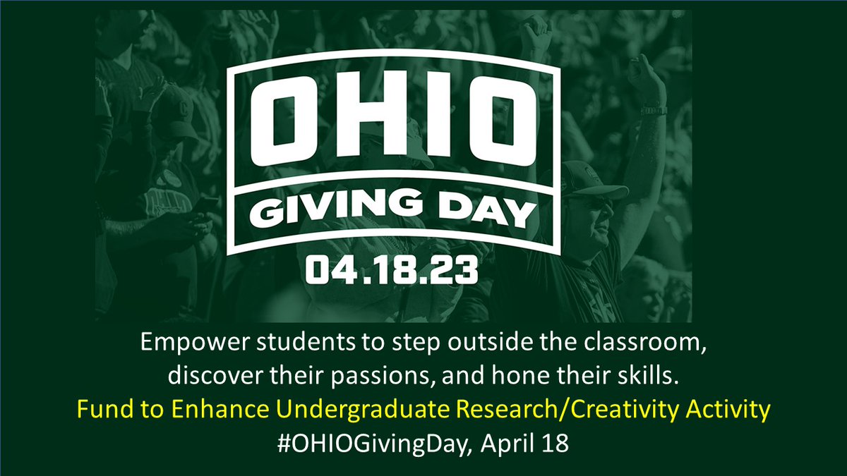 Loved the #OUStudentExpo? 
Give our <a href="/ohiou/">Ohio University</a> students the opportunity to present their research/creative projects to even larger audiences!

Give to the Fund to Enhance UG Research/Creative Activity. #OHIOGivingDay, April 18 starting midnight.

bit.ly/3A6XiQO