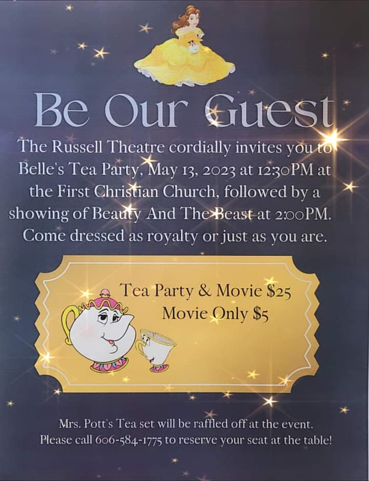 kyblueblood's tweet photo. Be Our Guest!Belles Tea Party May 13, 2023
12:30pm
First Christian Church 

Beauty and the Beast 🎥 2:00pm
Russell Theatre

Movie and Tea Party $25
Movie only $5

606-584-1775

🍿 🎥 🫖 👗 
#atmospherictheatre #maysvilleky #russelltheatre #firstchristianchurch #BeautyAndTheBeast https://t.co/OsuNbnYPYC