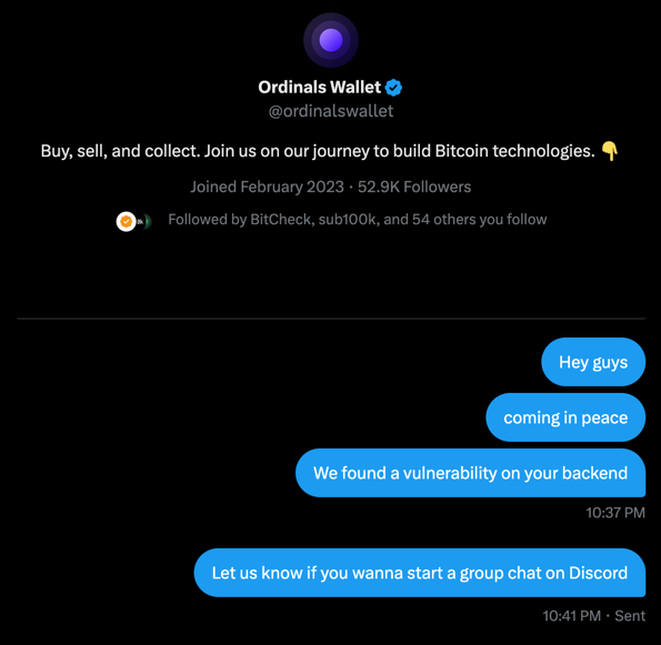 We have tried to send a DM but it's not working <a href="/ordinalswallet/">Ordinals Wallet</a> 

You have serious issues and we want to point you in the right direction to fix them. 

People are able to delist, list and relist all items from any collection.

<a href="/p0stc4p0n3/">Post Capone</a> <a href="/Psifour/">Psifour</a> <a href="/TO/">TO</a> <a href="/LeonidasNFT/">Leonidas 🧡 $DOG</a>