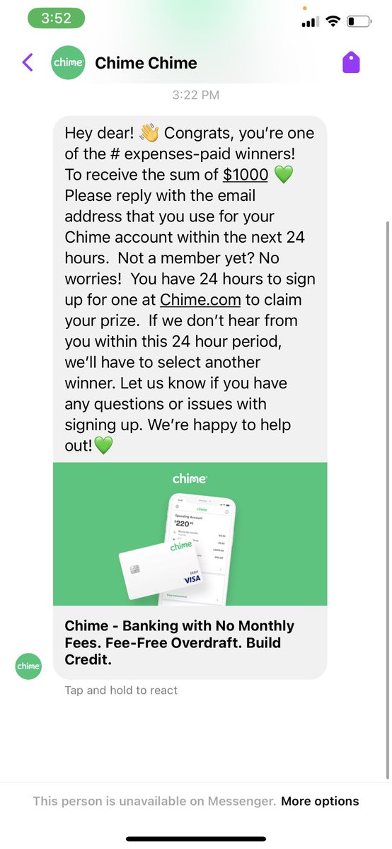 CreationsBySJ_'s tweet photo. Dear @Chime , I got a message saying that I was a winner for the $1000 prize. So excited that I got selected! 🥰 But I am unable to reply to verify my email. Here is a screenshot. https://t.co/dhWqqJhrXx