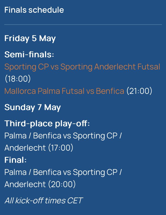 Martin Perciavalle (@m_perciavalle) on Twitter photo UEFA futsal champion league final at Velรฒdrom Illes Balears in Palma de Mallorca on 5 and 7 May booked!
Ready for a weekend of pure futsal with good friends.
<a href="/Futsal_Focus/">Futsal Focus</a> UEFA futsal champion league final at Velรฒdrom Illes Balears in Palma de Mallorca on 5 and 7 May booked!
Ready for a weekend of pure futsal with good friends.
<a href="/Futsal_Focus/">Futsal Focus</a>