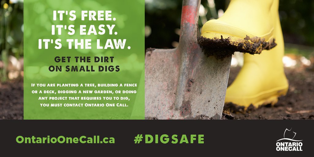 Clearview_twp's tweet image. Prevent costly damages to your home and neighbourhood. It’s free. It’s easy. It’s the law. #GetTheDirt on All Digs at OntarioOneCall.ca #DigSafeMonth @ON1Call