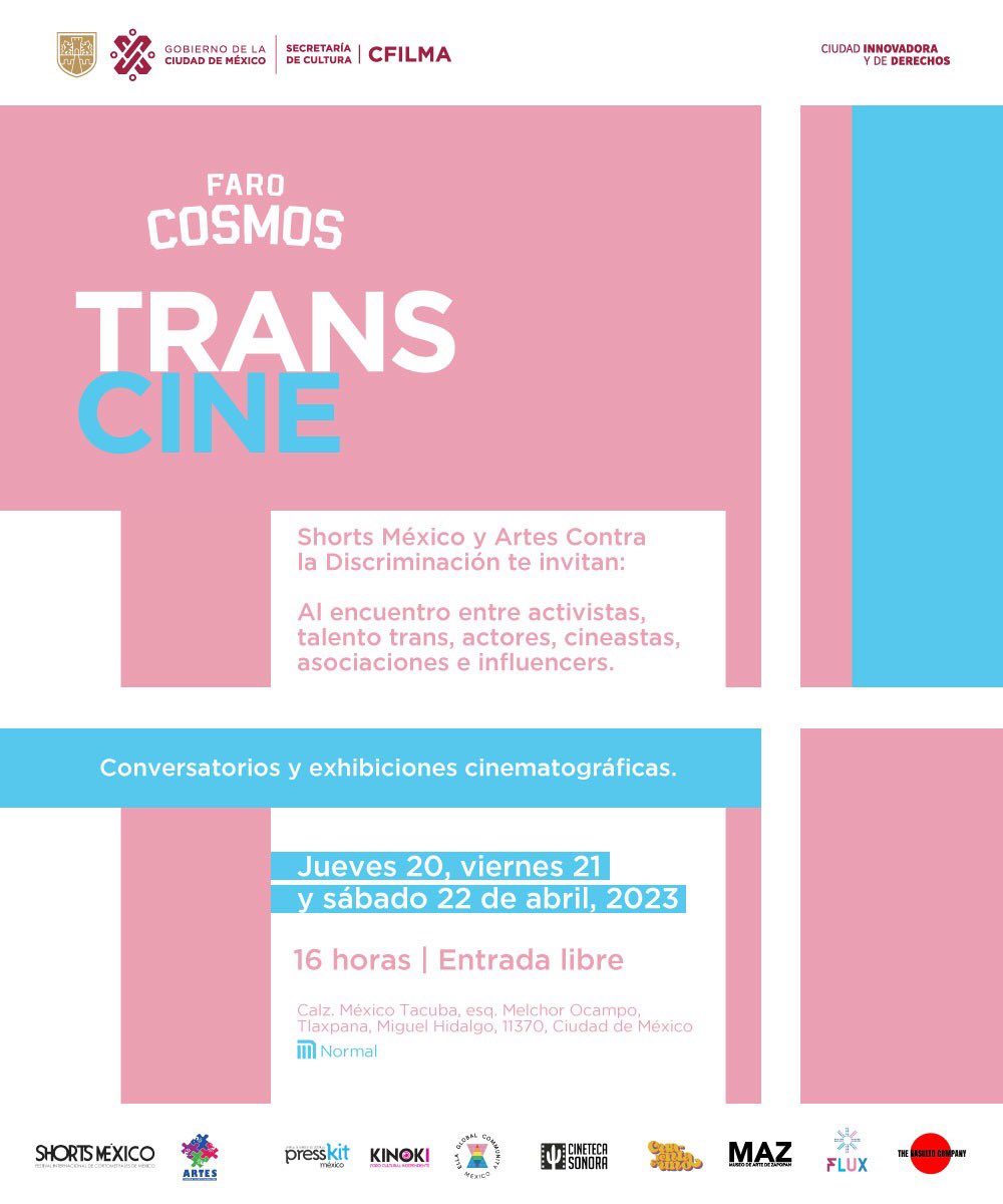 artesvsd's tweet photo. Los esperamos de jueves a sábado a partir de las 16 horas en @lafarocosmos para las primeras jornadas de cine trans en México #Transcine🏳️‍⚧️ conversatorios y proyecciones con #EntradaLibre https://t.co/vv4oP7MTfX