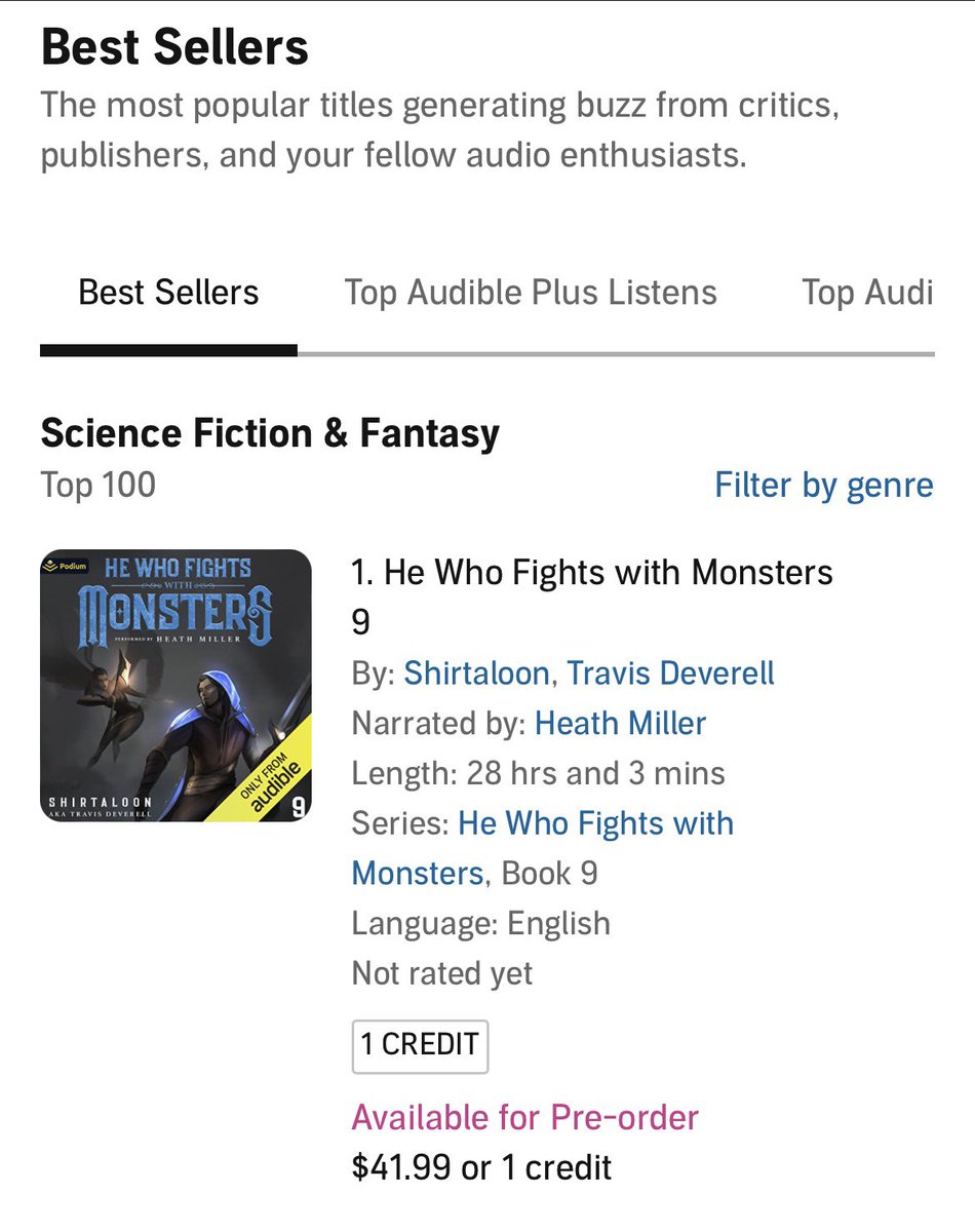 Top of the sci-fi fantasy chart and its not even OUT until tomorrow! You lot are crazy and amazing. Cramazing! Thanks TEAM BISCUIT! ❤️ 🎙 📕 #HWFWM #Audible #Audiobooks #LitRPG #Number1 @PodiumAudio