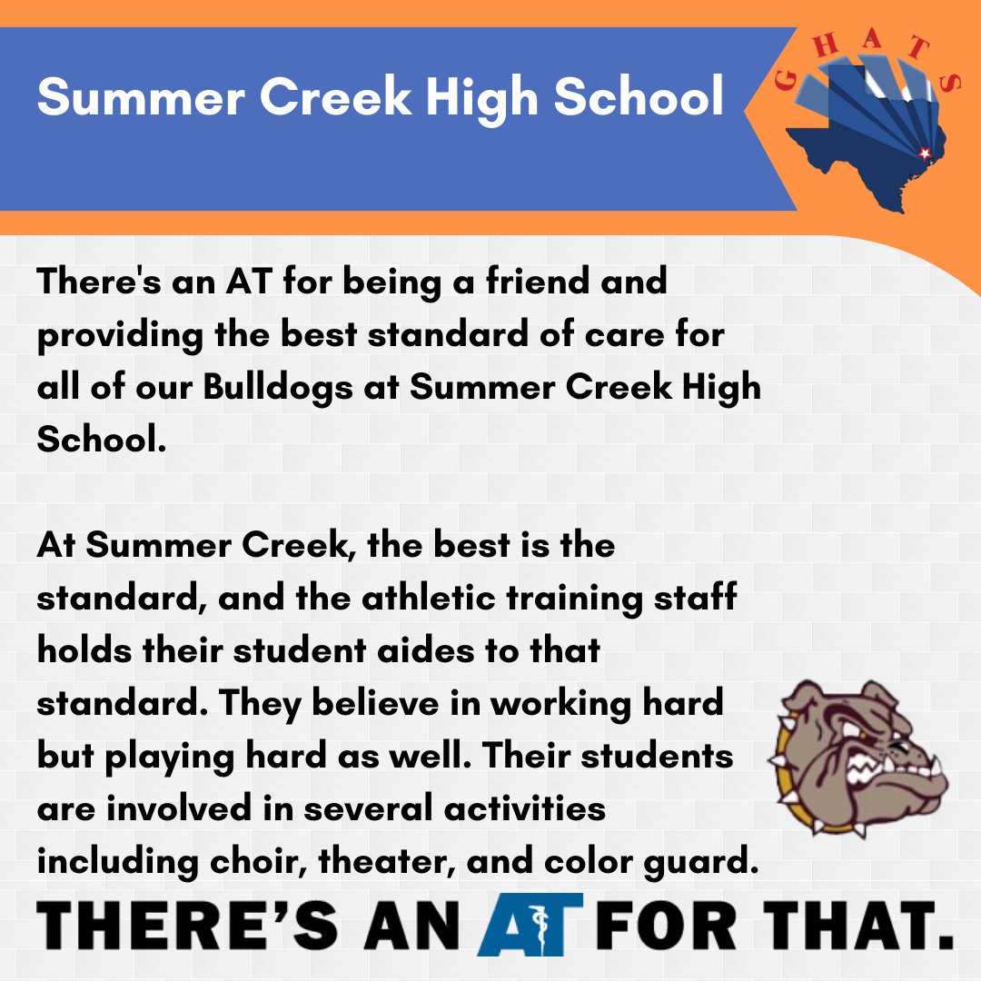 GHATSdotORG's tweet photo. (1/2) There's an AT for being a friend and providing the best standard of care: Summer Creek High School. #NATM2023 #TheresAnATForThat #AT4ALL #AT4Me @NATA1950 @SWATAD6 @tsata_team @TexasSSAT https://t.co/z0Boj9S3Bg