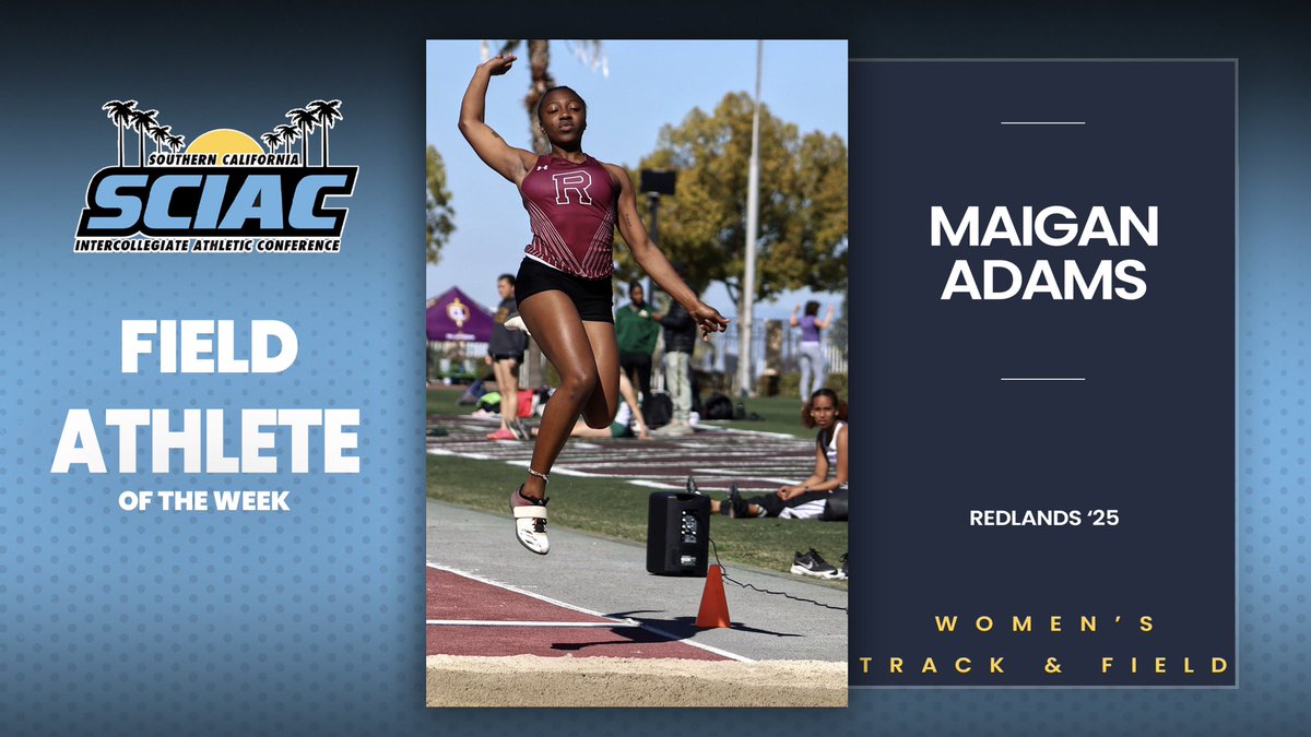 theSCIAC's tweet photo. Congratulations to Jasmyn Crawford of @wcpoets and Maigan Adams of @GoRedlands on earning #theSCIAC #AthleteoftheWeek honors for women’s track &amp; field! #SCIACtion #SoCalSoGood #d3tf

https://t.co/kXnjtF1Aat https://t.co/ScRezy43vh