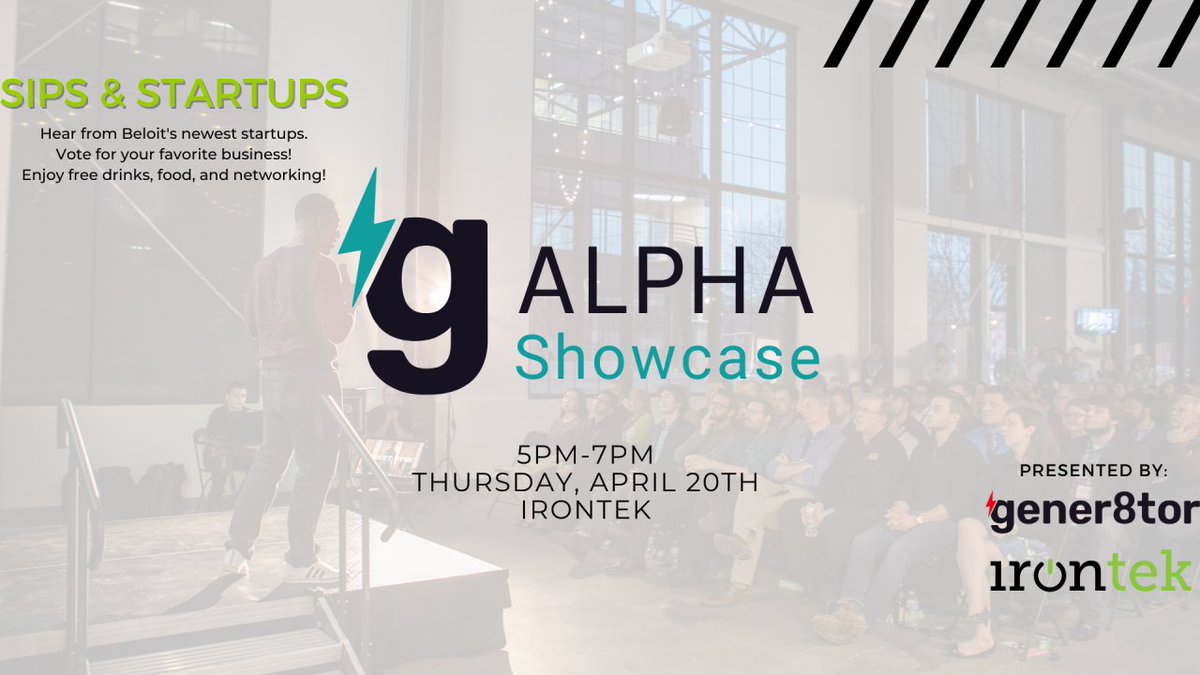 Come vote for your favorite startup in Beloit, Wisconsin!

<a href="/irontek_beloit/">Irontek</a>  is showcasing the startups graduating <a href="/gener8tor/">gener8tor</a>'s gALPHA Beloit program.

🗓️ Thursday, April 20, 5-7 pm

See event details 👇
lnkd.in/gmTUjHjC

#startup #gALPHA #Beloit