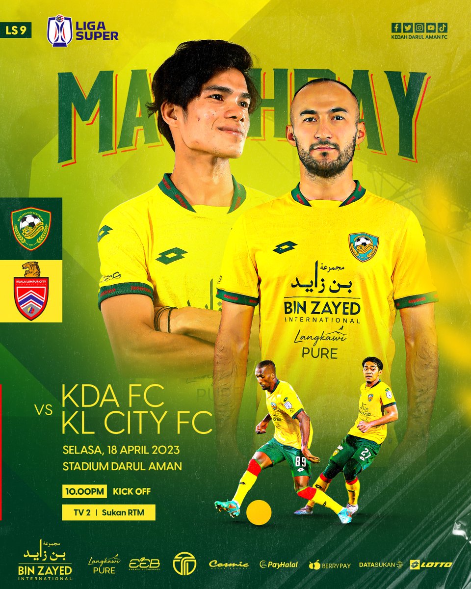 kda_fc's tweet image. 🔰 MATCHDAY 🔰

PULUN KEDAH PULUN!

🏆 LS 9 | Liga Super 2023
🆚 KDA FC vs KL CITY FC
📆 18 April 2023, Selasa
🕖 10.00 pm
🏟️ Stadium Darul Aman

📡LIVE TV2 &amp;amp; Sukan RTM

#LigaSuper2023  #LS9 #KDAKLC