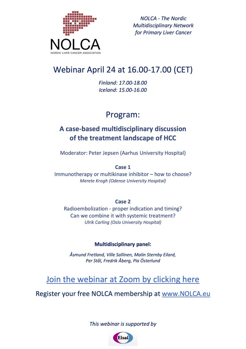 Do you struggle to grasp the new treatment landscape in #HCC? When to use IO, SIRT or surgery? #NOLCA will fix this! Join our multi-disciplinary webinar on Monday April 24th at 1600 CET! Get the link at nolca.eu @IHPBA @EAHPBA @AHPBA @SAGES_Updates @ILCA1985