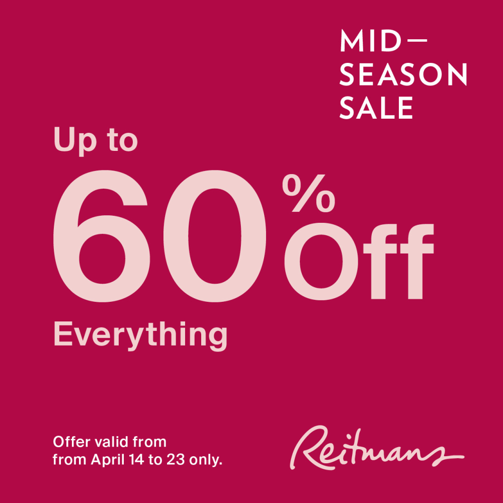 Up to 60 % off! Shop Reitmans Mid-Season Sale April 14 - 23!🌷sunridgemall.com/promotions