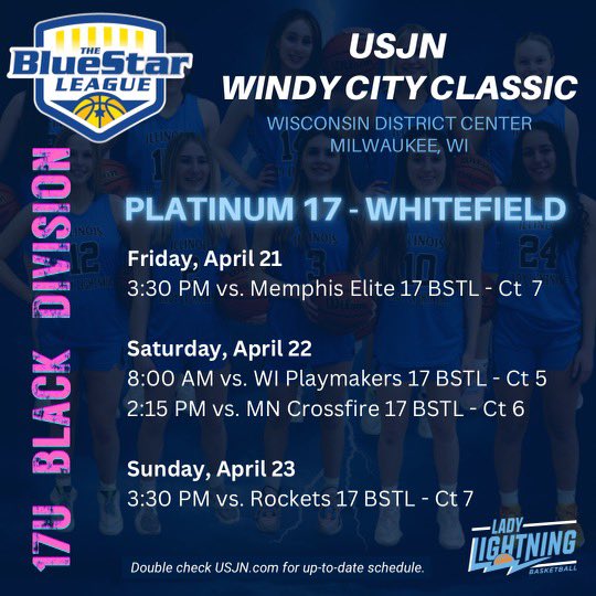 Excited for the first <a href="/BlueStarBB/">Blue Star Basketball</a> tournament this weekend in Milwaukee! Here’s my schedule!