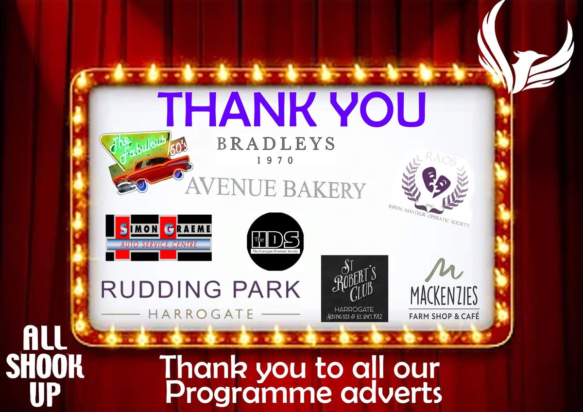 THANK YOU to all the local businesses that supported us and All Shook Up by having an advert in our show programme.
And thank you to the AMAZING Rudding Park for being our show sponsor.
 #thankyou #tothefuture